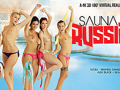 Alex Black & Kattie Gold & Rihanna Samuel & Silvia Dellai & Sweet Cat in Sauna Russian Style part 1 - VRBangers