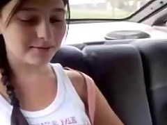 Nice teen exposed tits and pussy in the car